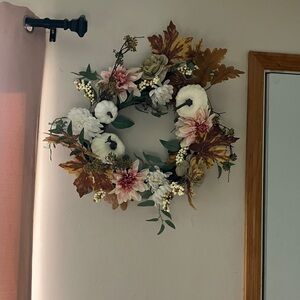 Handmade Floral Autumn Wreath with Pumpkins
